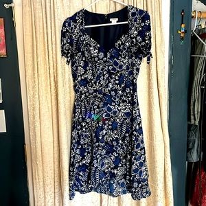 J. Crew Blue Floral Faux Wrap Dress